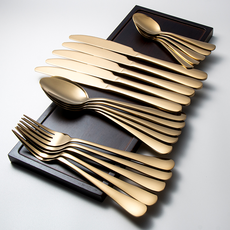 Gold stainless steel cutlery set for hotel and wedding banquet use

