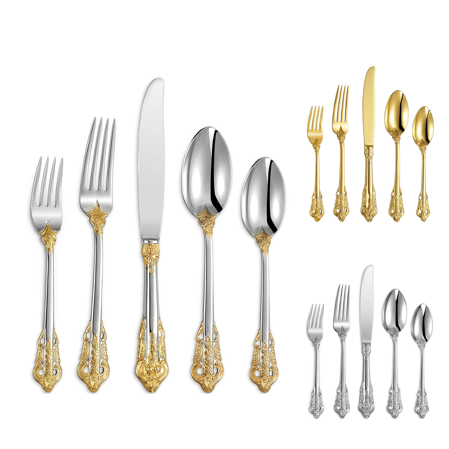 5-piece gold wedding cutlery set with elegant finish