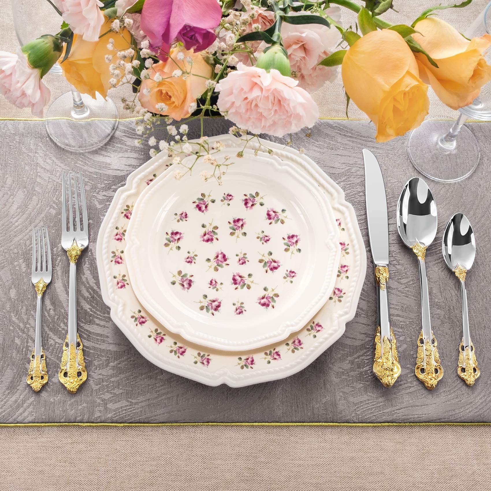 5-piece gold wedding cutlery set with elegant finish