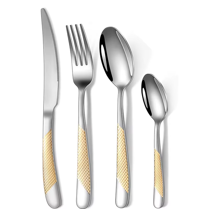 Luxury gold stainless steel flatware silverware set for upscale dining

