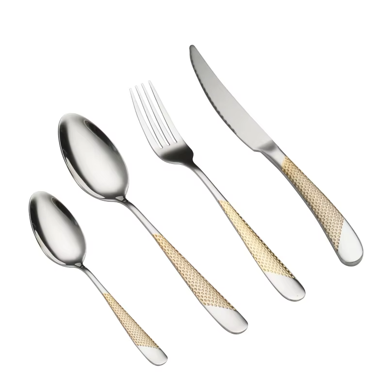 Luxury gold stainless steel flatware silverware set for upscale dining

