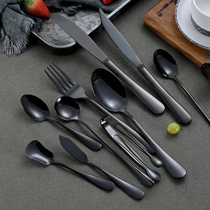 Black Stainless Steel Flatware Set – Modern Tableware Design