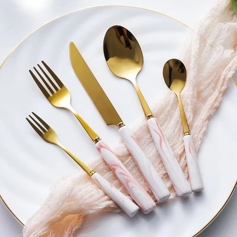 Modern matte gold stainless steel dinner cutlery set with elegant finish