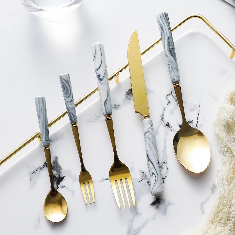 Modern matte gold stainless steel dinner cutlery set with elegant finish