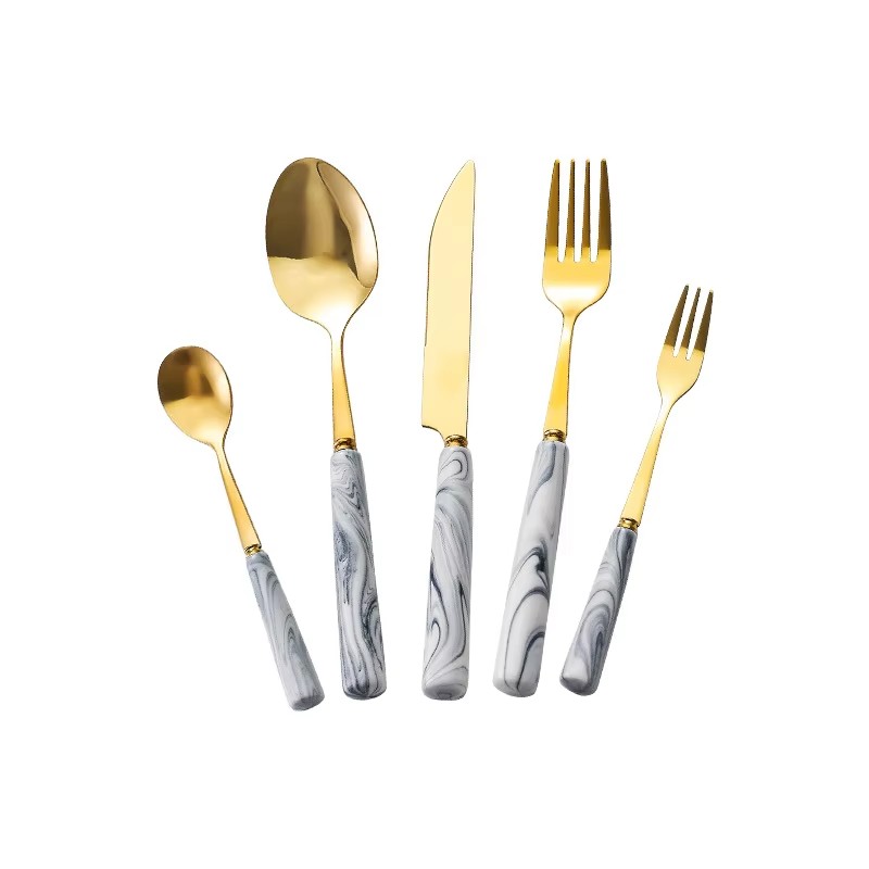 Modern matte gold stainless steel dinner cutlery set with elegant finish