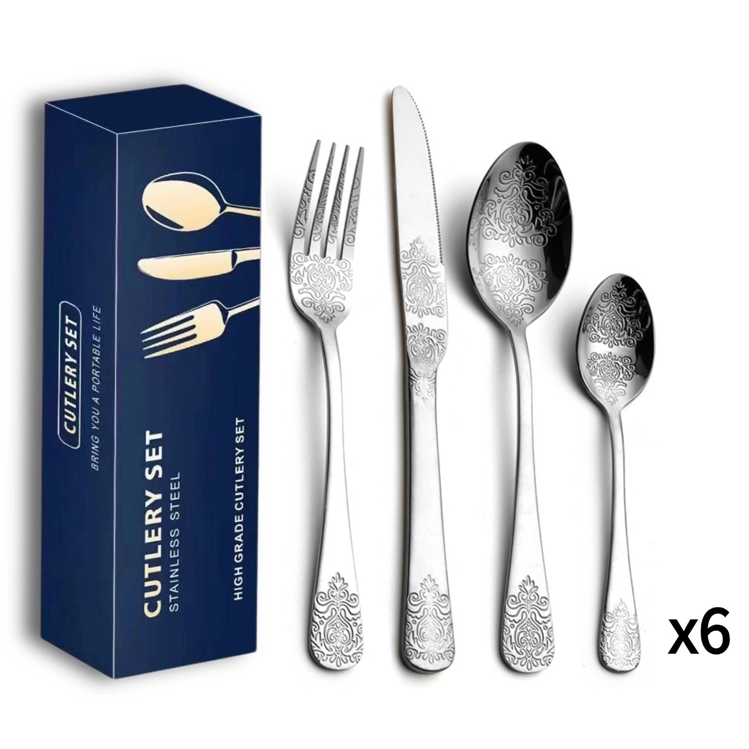 Portuguese style stainless steel cutlery set with elegant European design

