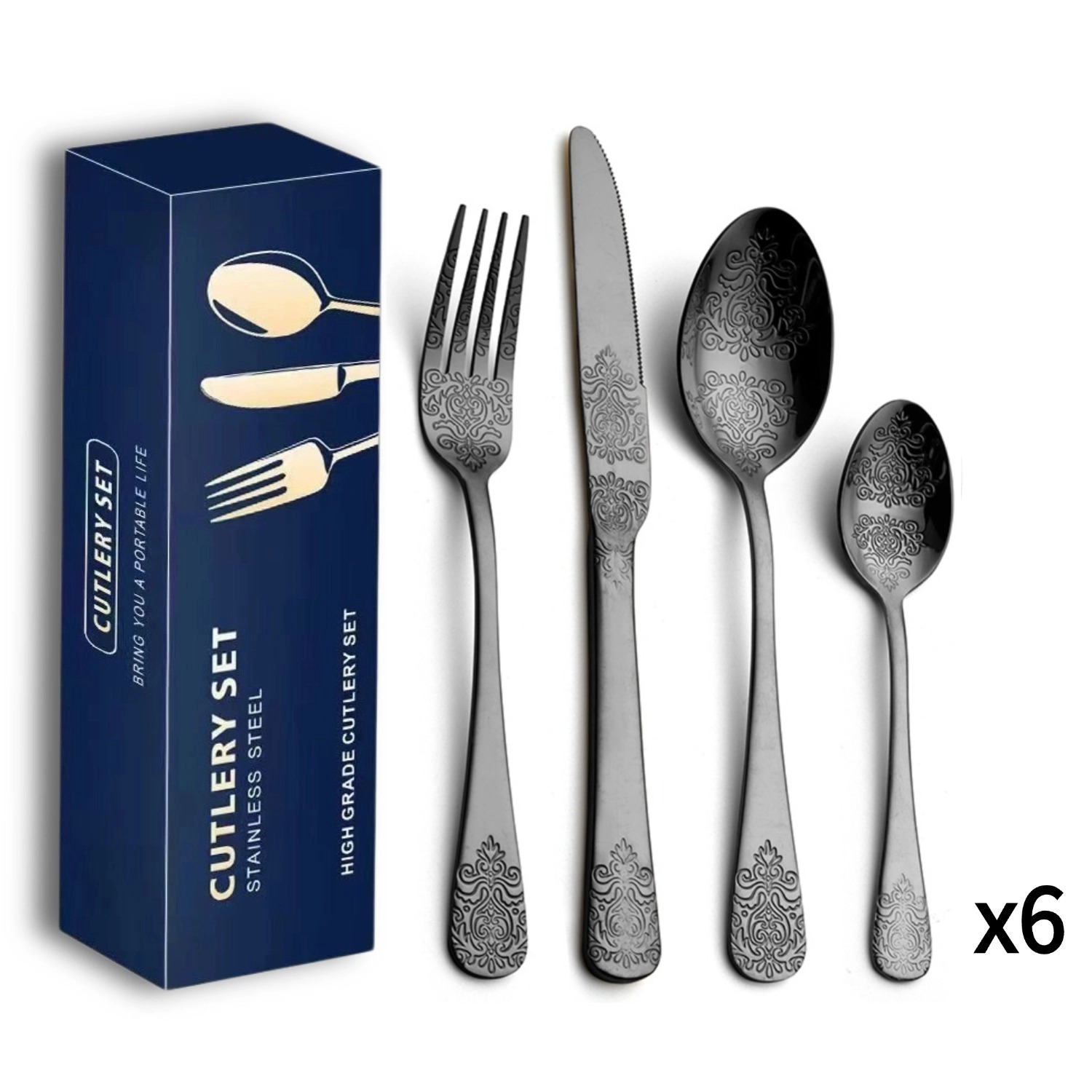 Portuguese style stainless steel cutlery set with elegant European design

