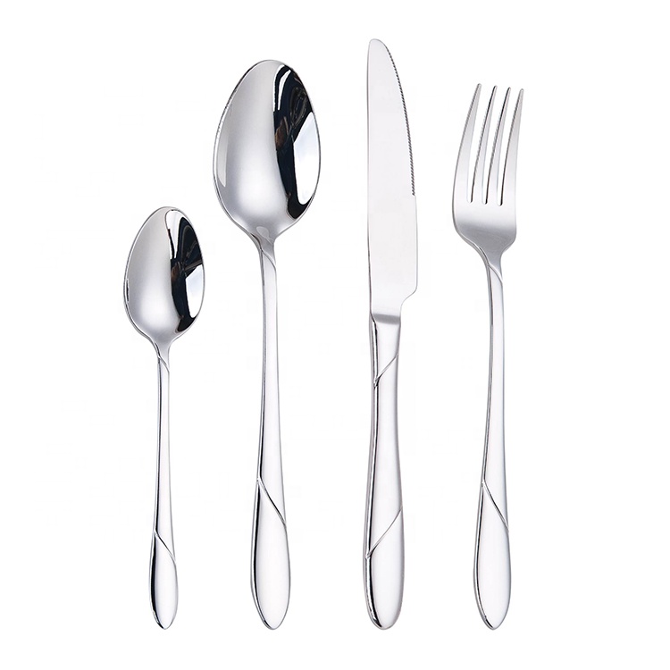 Wedding cutlery set with knife, fork, and spoon in polished stainless steel finish

