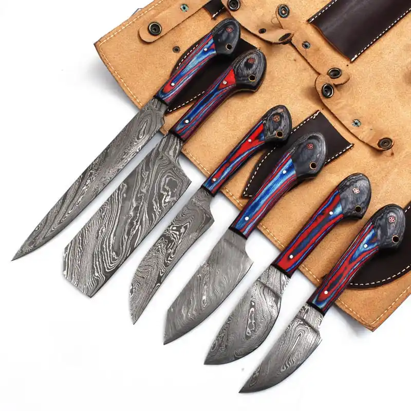 Damascus Steel Chef Knife Set with Ergonomic Handles