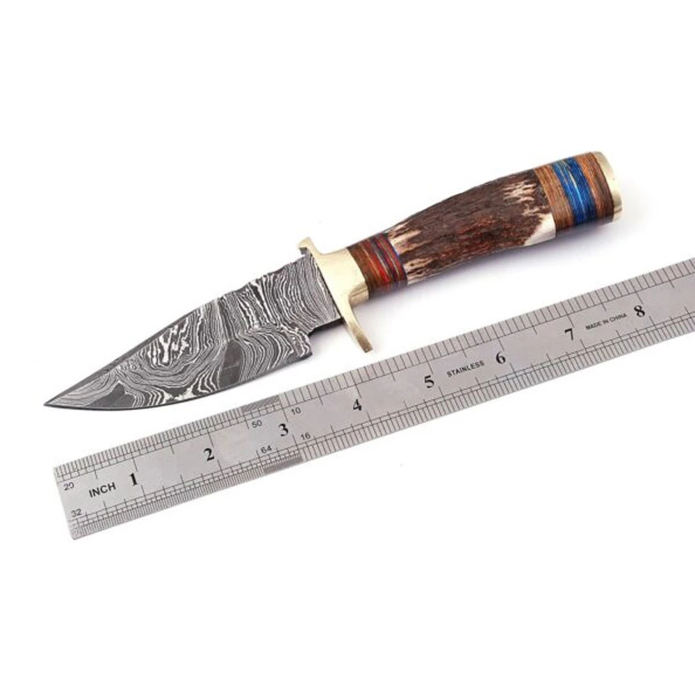 Fixed Blade Damascus Steel Knife with Wooden Handle