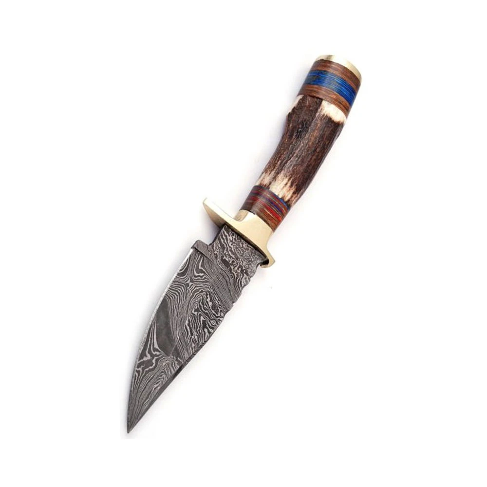 Fixed Blade Damascus Steel Knife with Wooden Handle