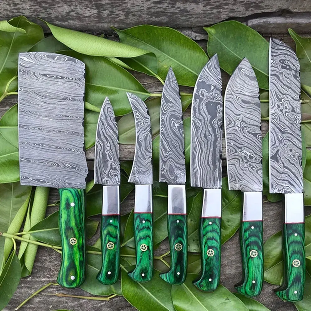 Fixed Blade Damascus Steel Knife with Wooden Handle