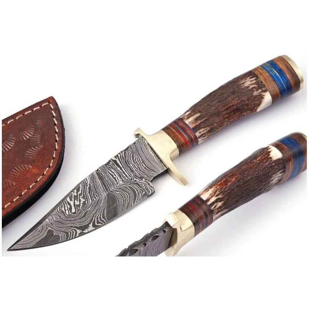 Fixed Blade Damascus Steel Knife with Wooden Handle