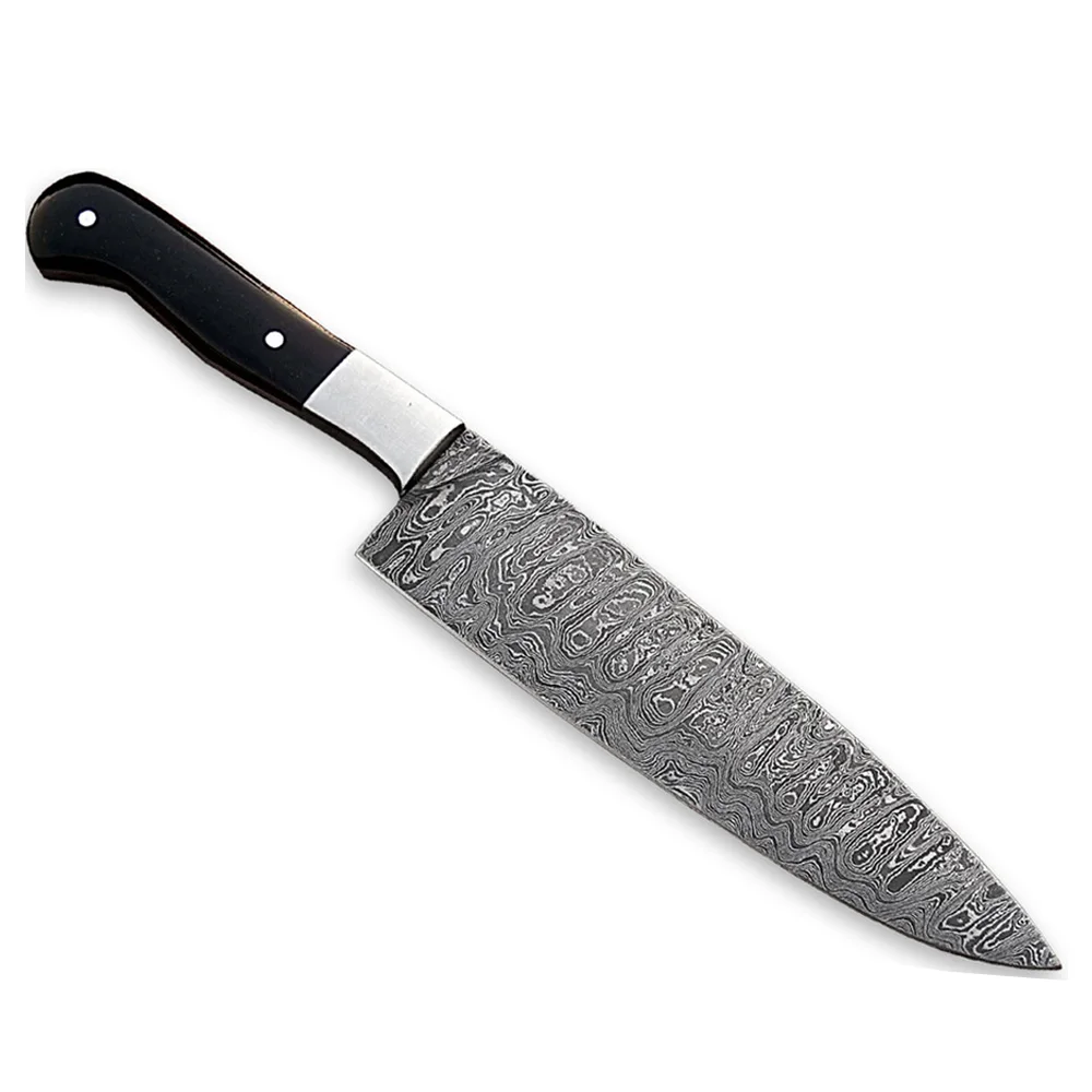 Custom Damascus Steel Knife with Raindrop Pattern