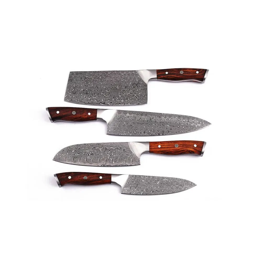 Custom Damascus Steel Knife with Raindrop Pattern