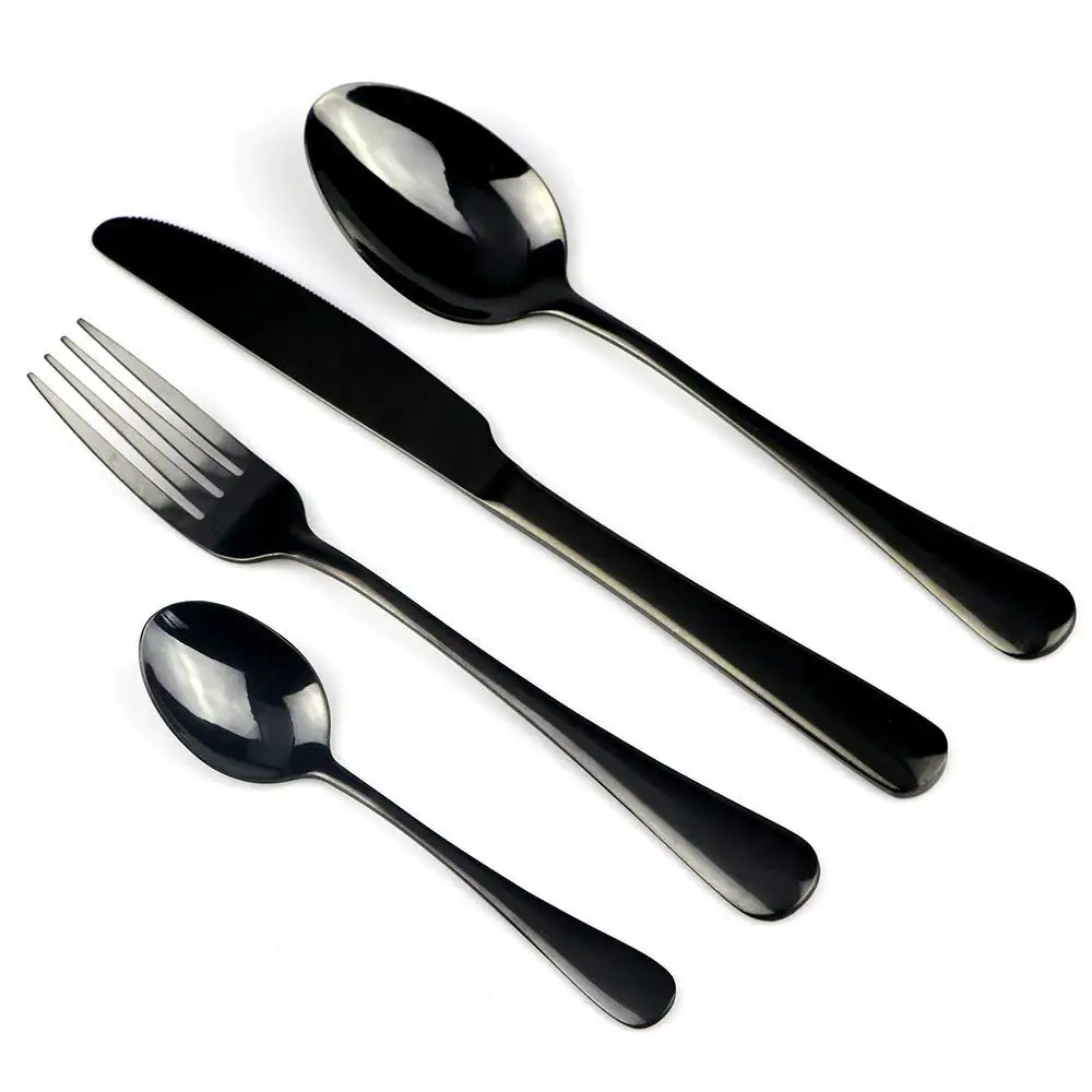 Black Stainless Steel Enamel Cutlery Set – Durable Flatware