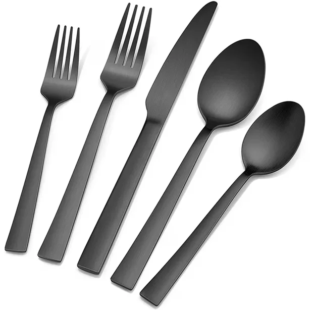 Black Stainless Steel Enamel Cutlery Set – Durable Flatware