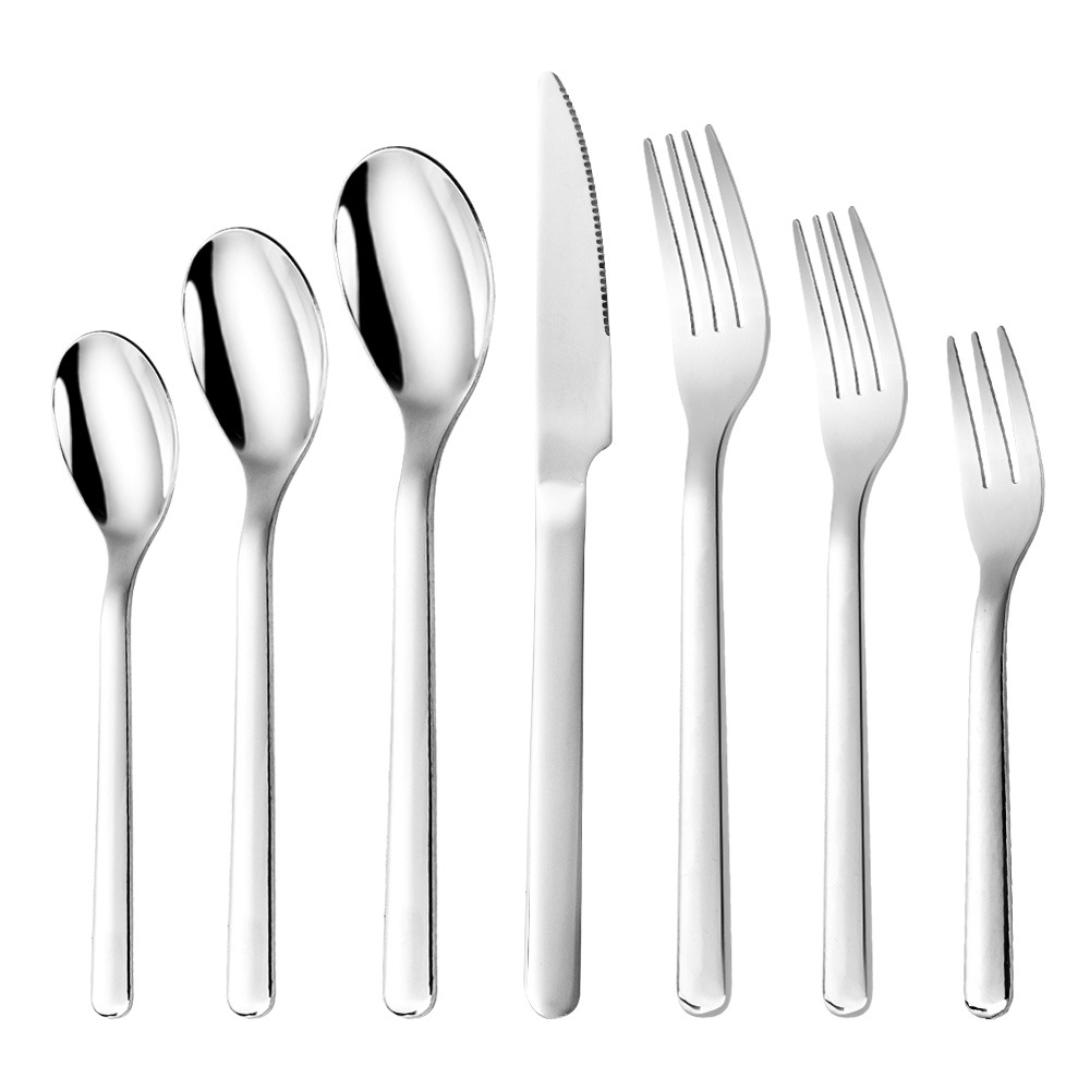 Premium silver stainless steel cutlery set with knife, fork, and spoon for wholesale

