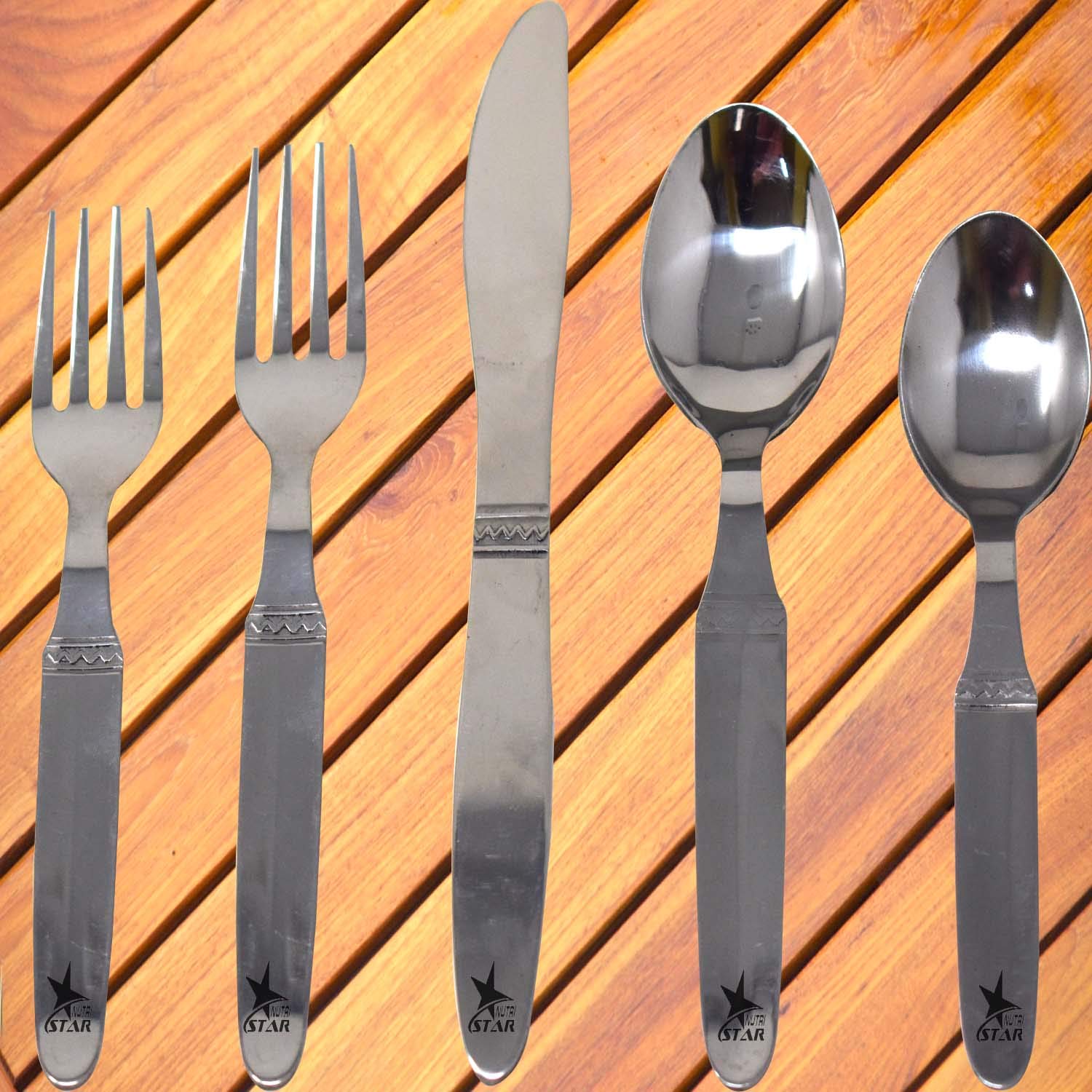 Premium silver stainless steel cutlery set with knife, fork, and spoon for wholesale

