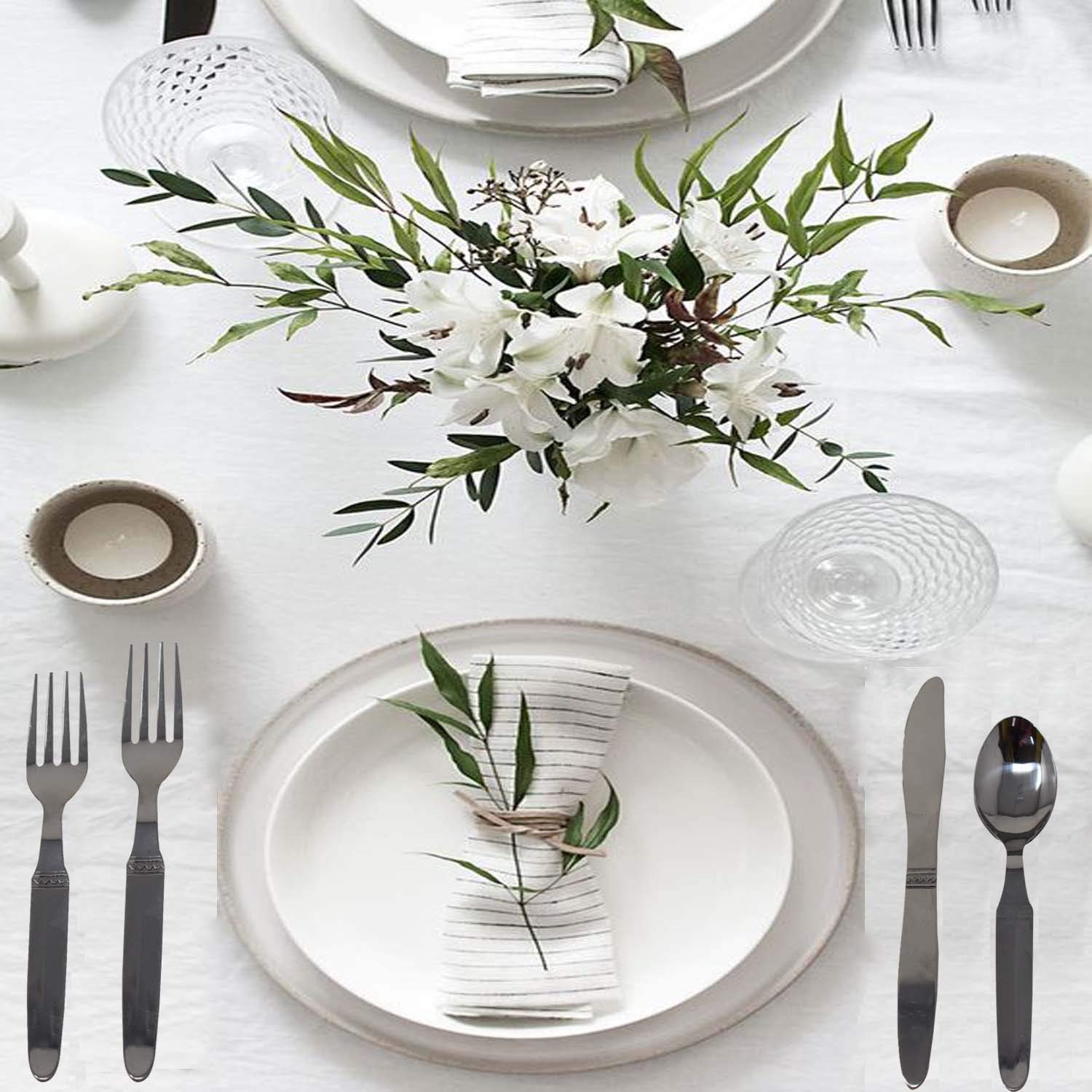 Premium silver stainless steel cutlery set with knife, fork, and spoon for wholesale

