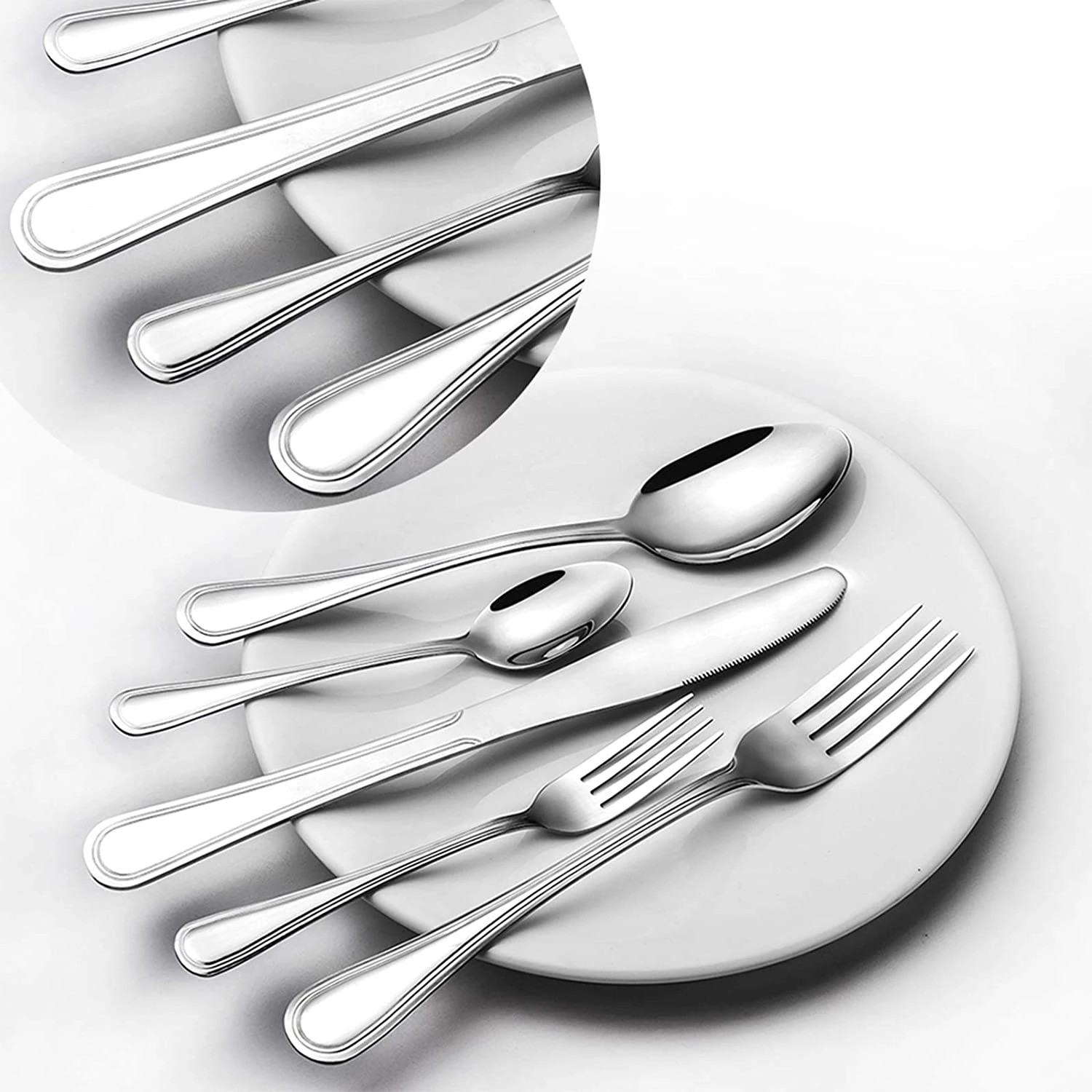 Stainless steel hotel cutlery set with knife, fork, and spoon in polished finish