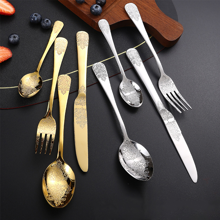 Gold Stainless Steel Fork Knife Spoon Set for Restaurant and WeddingGold Stainless Steel Fork Knife Spoon Set for Restaurant and Wedding