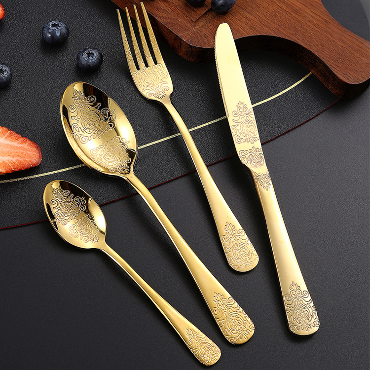 Gold Stainless Steel Fork Knife Spoon Set for Restaurant and Wedding