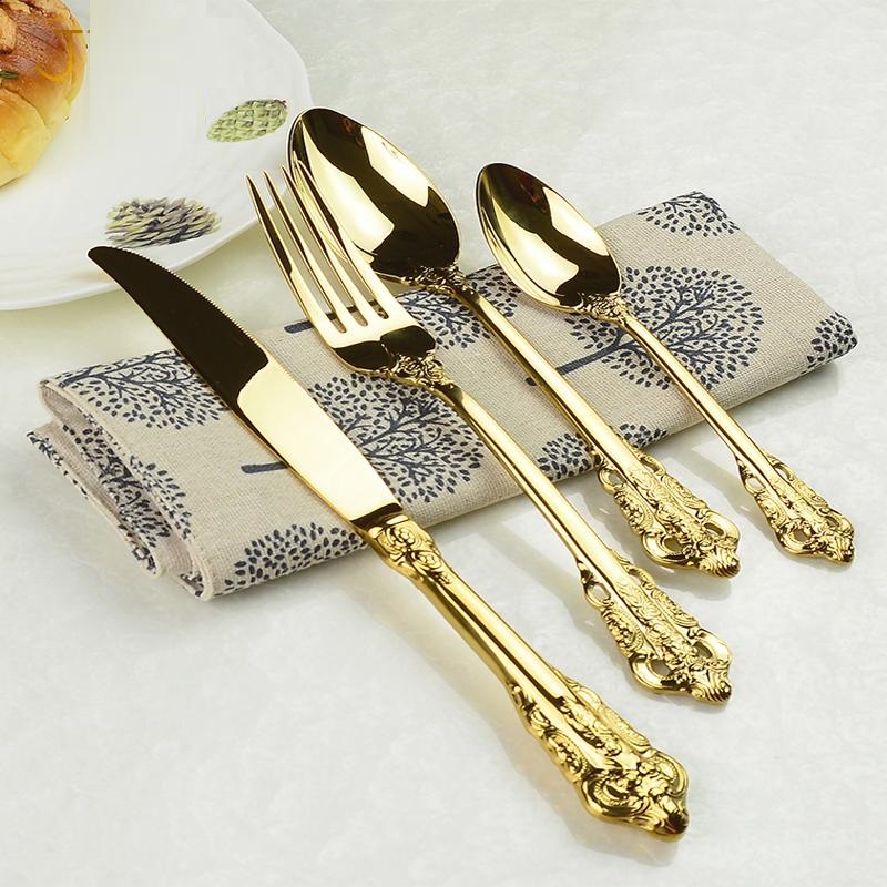 Gold Stainless Steel Fork Knife Spoon Set for Restaurant and Wedding