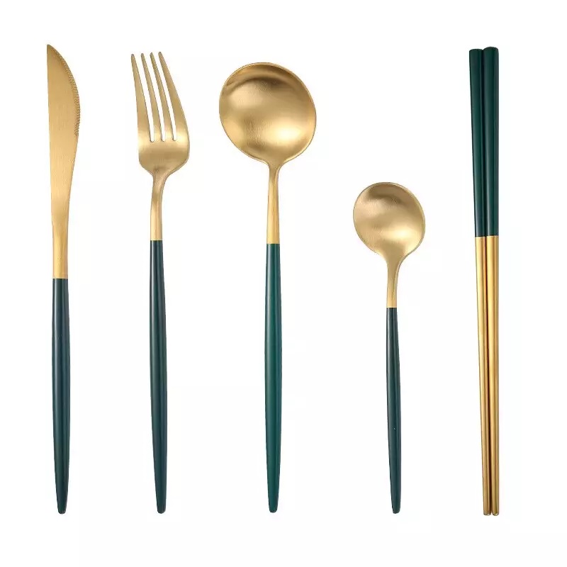 Gold Stainless Steel Fork Knife Spoon Set for Restaurant and Wedding