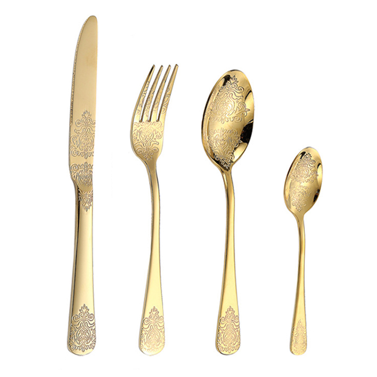 Gold Stainless Steel Fork Knife Spoon Set for Restaurant and Wedding