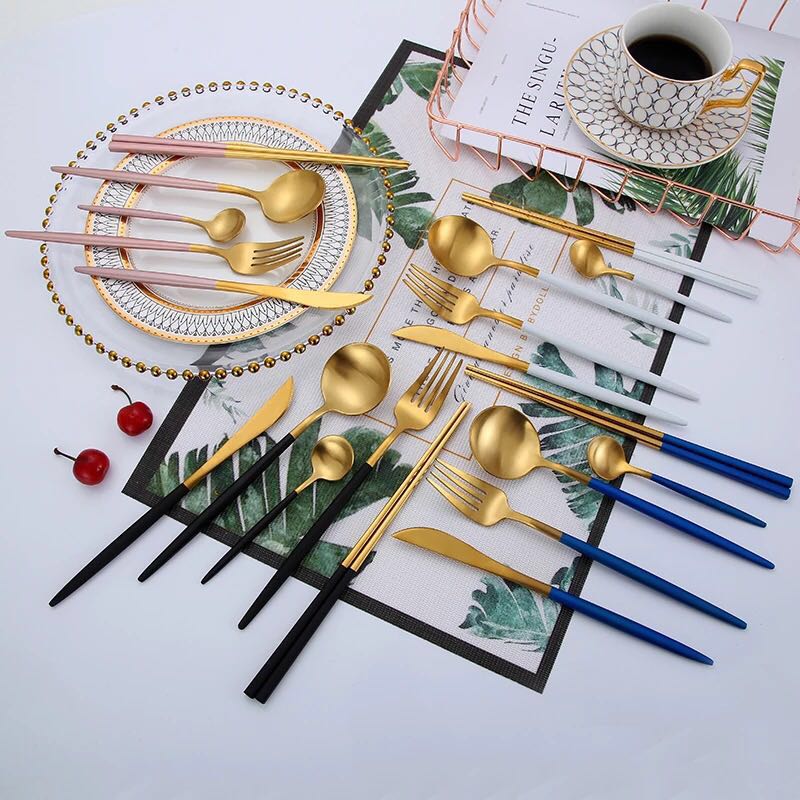 Capitol building-inspired gold plated stainless steel cutlery set