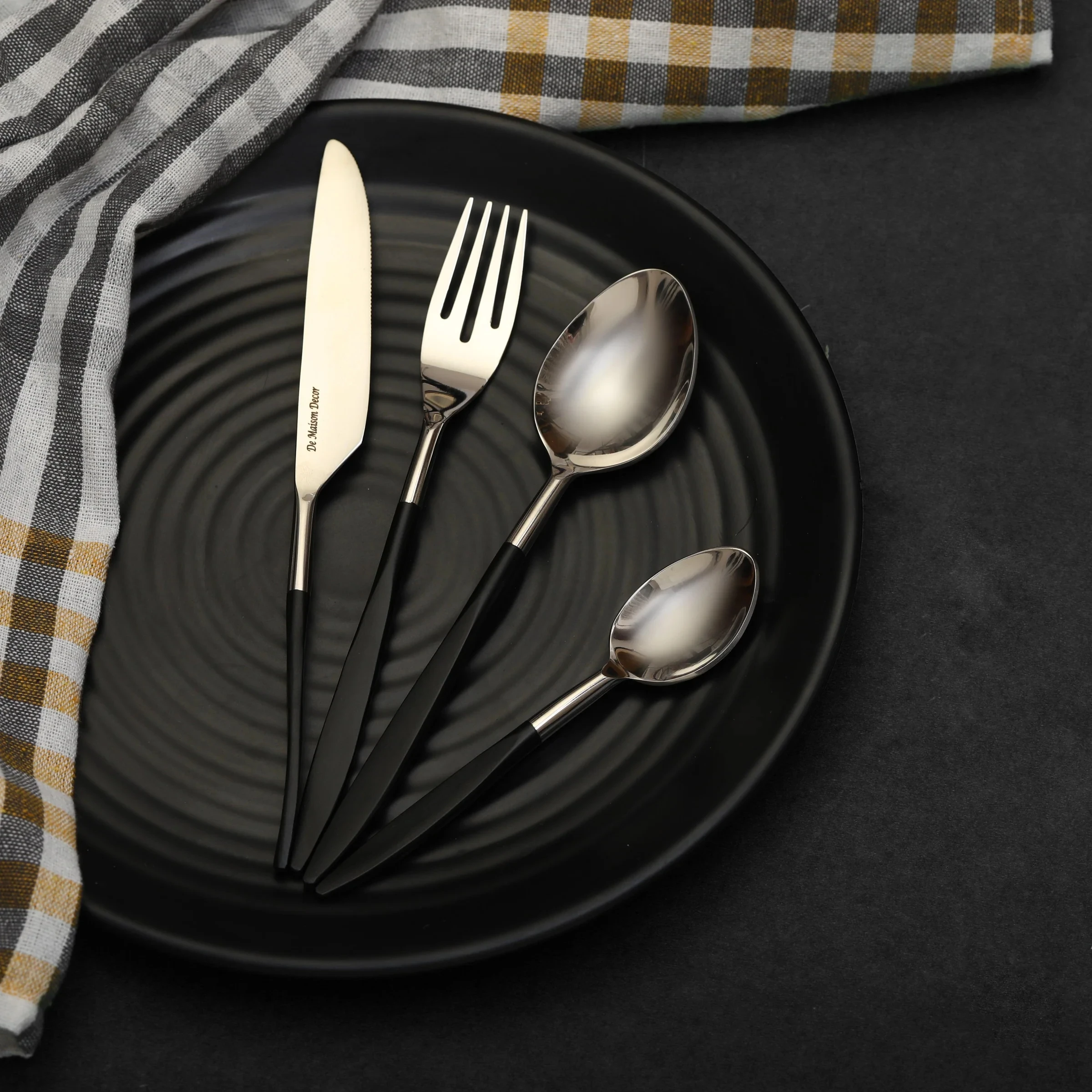 Matte Black Stainless Steel Cutlery Set for Restaurants