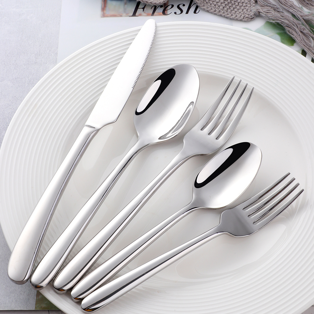 Silver cutlery set with knife, fork, and spoon for elegant dining and banquet use

