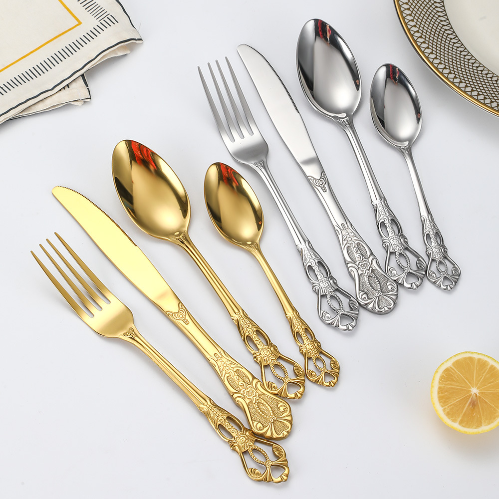 Elegant Gold Plated Stainless Steel Cutlery Set – Fork Knife Spoon