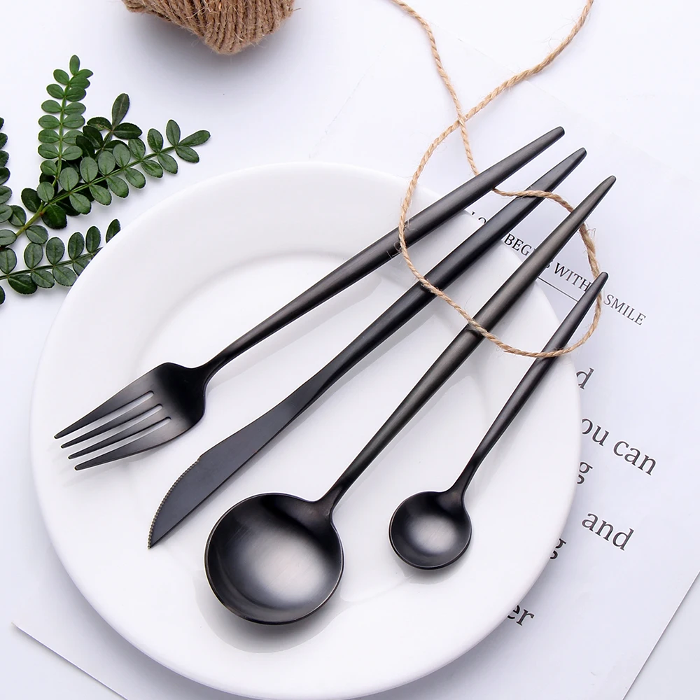 Elegant Black Party Flatware Set – Stainless Steel Silverware