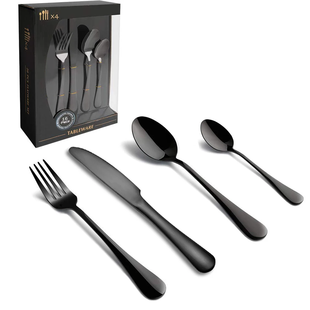 Matte Black Stainless Steel Flatware Set Spoon Fork Knife