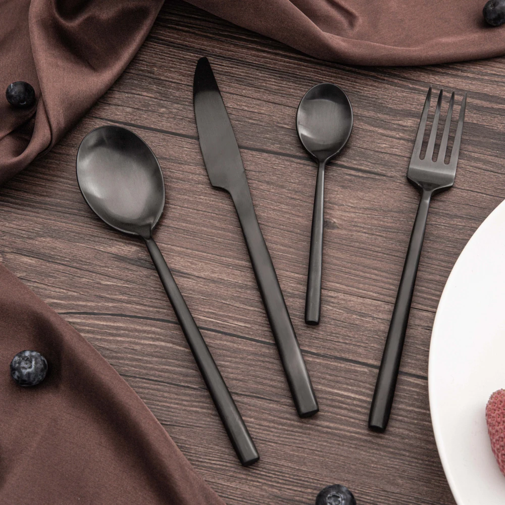 Matte Black Stainless Steel Flatware Set Spoon Fork Knife
