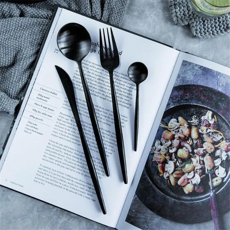 5pcs Black Stainless Steel Flatware Set Knife Fork Spoon