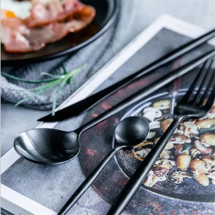5pcs Black Stainless Steel Flatware Set Knife Fork Spoon