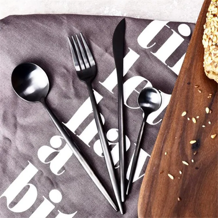 5pcs Black Stainless Steel Flatware Set Knife Fork Spoon