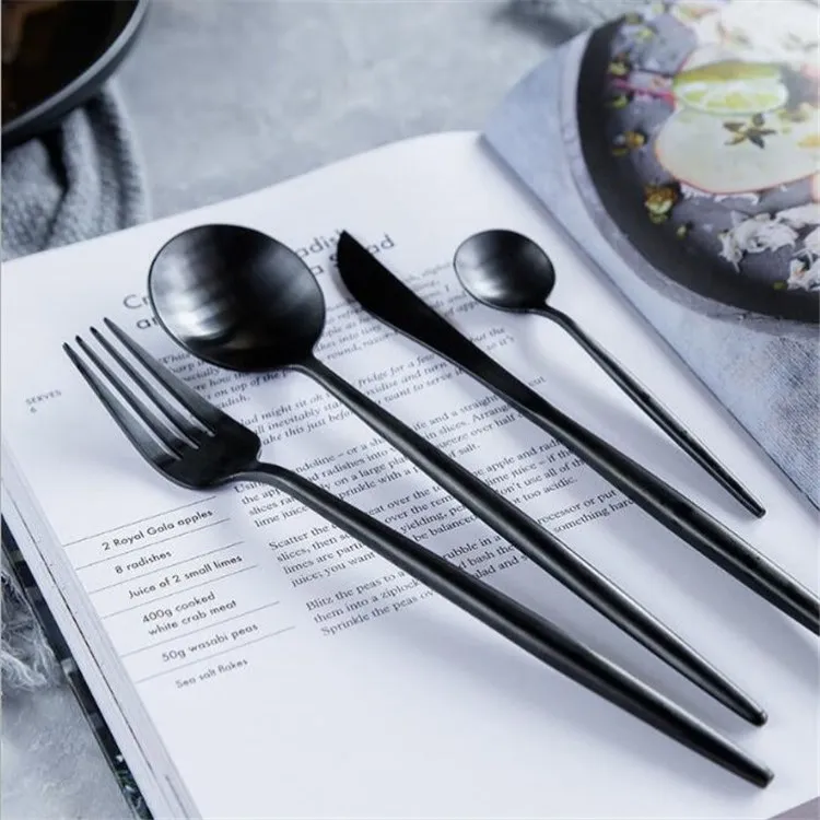 5pcs Black Stainless Steel Flatware Set Knife Fork Spoon