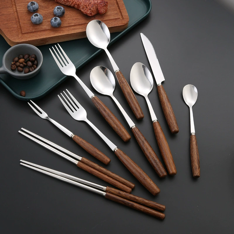 Matte finish 304 stainless steel cutlery set with knife, fork, and spoon for table setting

