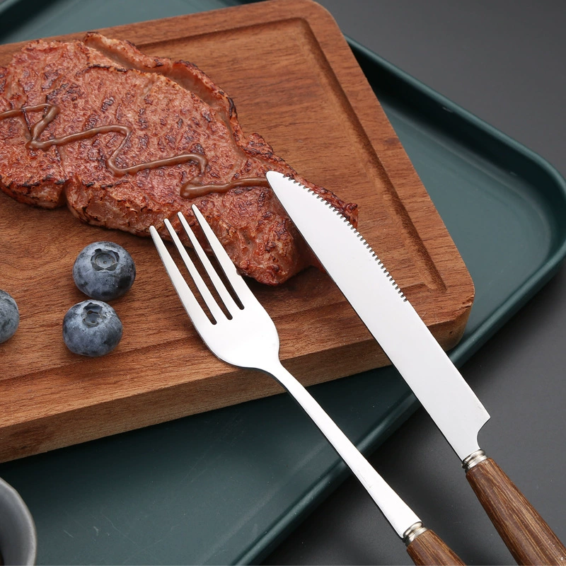 Matte finish 304 stainless steel cutlery set with knife, fork, and spoon for table setting

