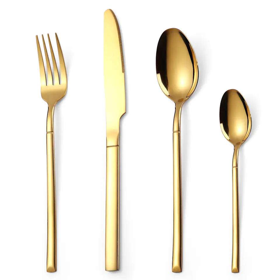 Modern stainless steel cutlery set with wooden handles for elegant dining

