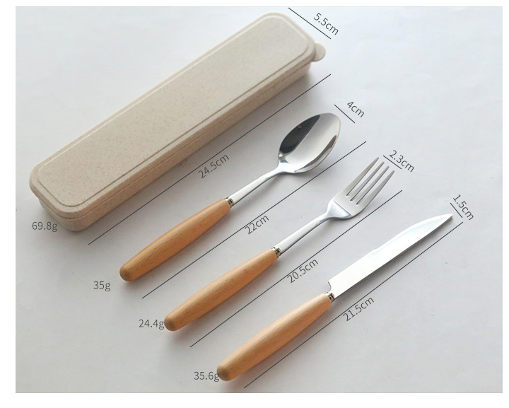 Modern stainless steel cutlery set with wooden handles for elegant dining

