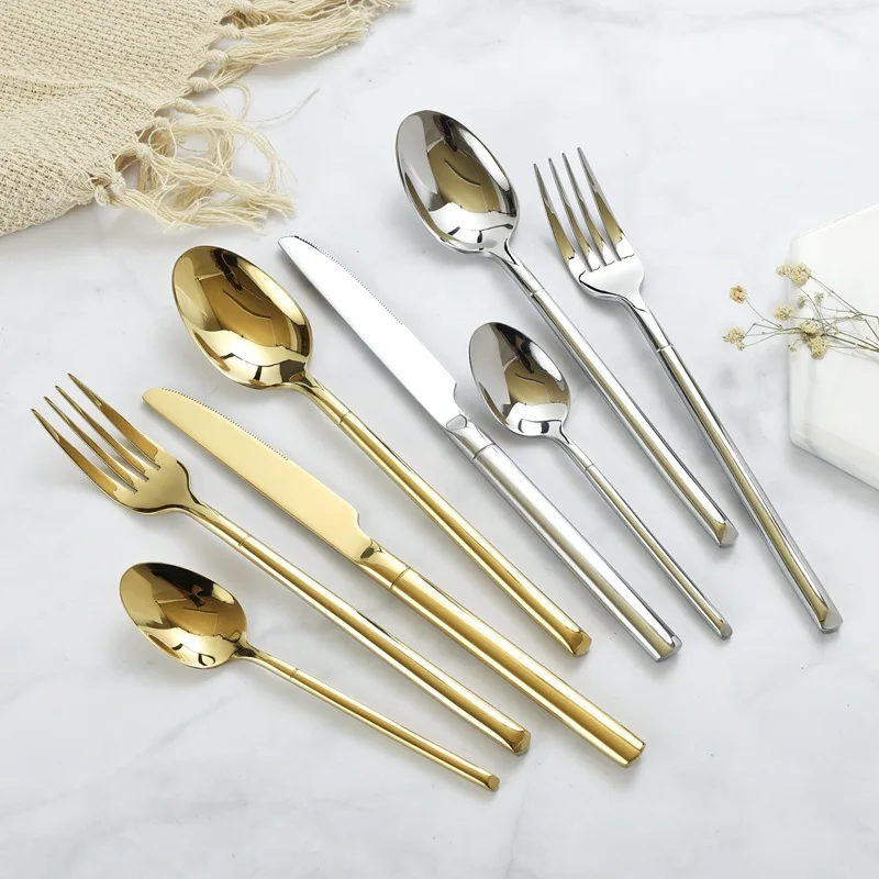 Colorful ceramic handle cutlery set with fork, knife, and spoon

