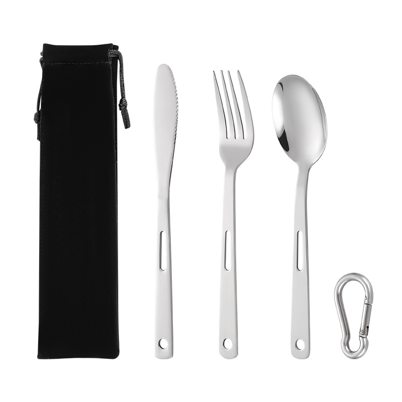 Portable stainless steel camping fork knife spoon set for travel and outdoor use

