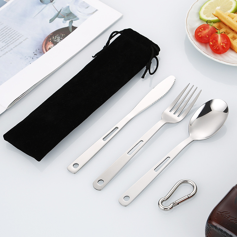 Portable stainless steel camping fork knife spoon set for travel and outdoor use

