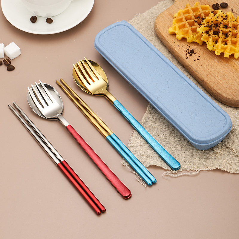 Portable stainless steel camping fork knife spoon set for travel and outdoor use

