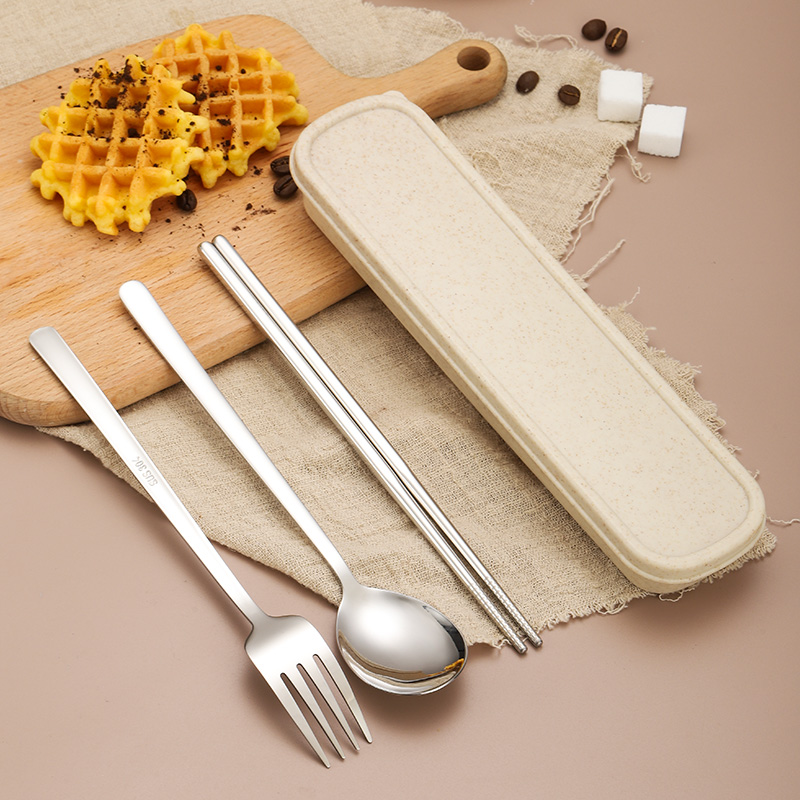 Portable stainless steel camping fork knife spoon set for travel and outdoor use

